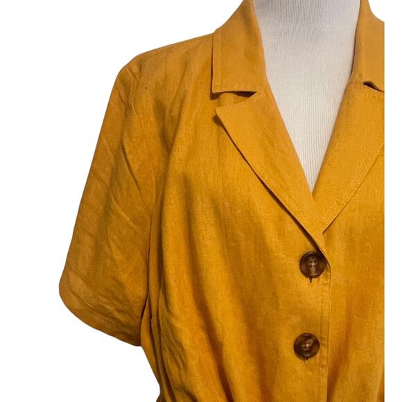 Modcloth Enthralled Again Shirt Dress Womens 1X Golden Yellow Linen Blend Button - Picture 3 of 8